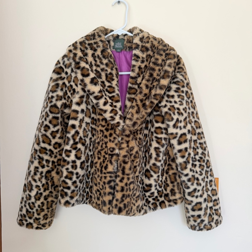 Wild Fable Animal Print Faux Fur Jacket with Purple Lining